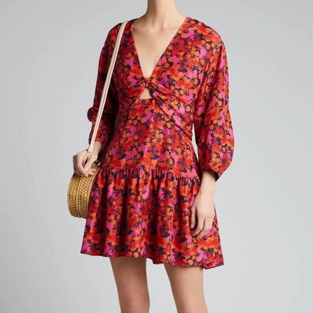 DEREK LAM 10 CROSBY Drop Waist Floral Mini Tiered Dress Sz 18 Cottage Coquette